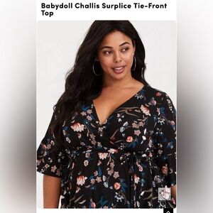 Torrid Babydoll Challis Surplice Tie-Front Top- Belt Missing